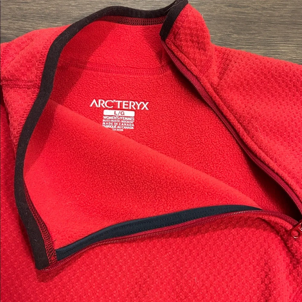 Arc’teryx Stiletto Fleece pullover jacket Side zip , red waffle fleece Large - Picture 3 of 5